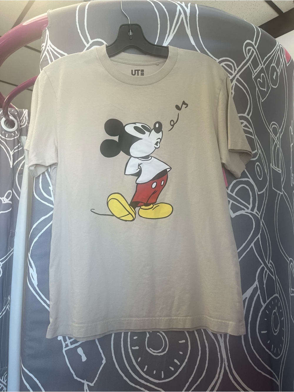 Disney Beige Crewneck Tee with Pink Nails Accent